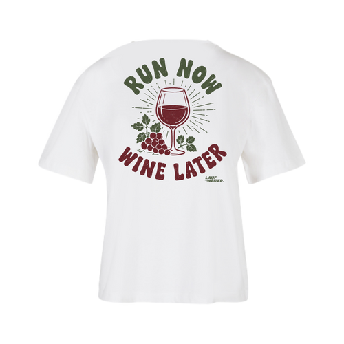 Baumwollshirt Damen "Run now Wine later"